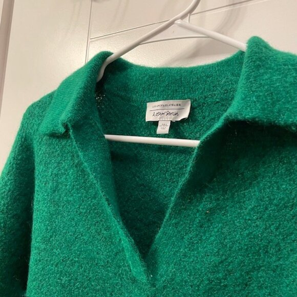 & Other Stories V-Neck Collared Wool Blend Sweater Green Size Small Preppy - Picture 4 of 12